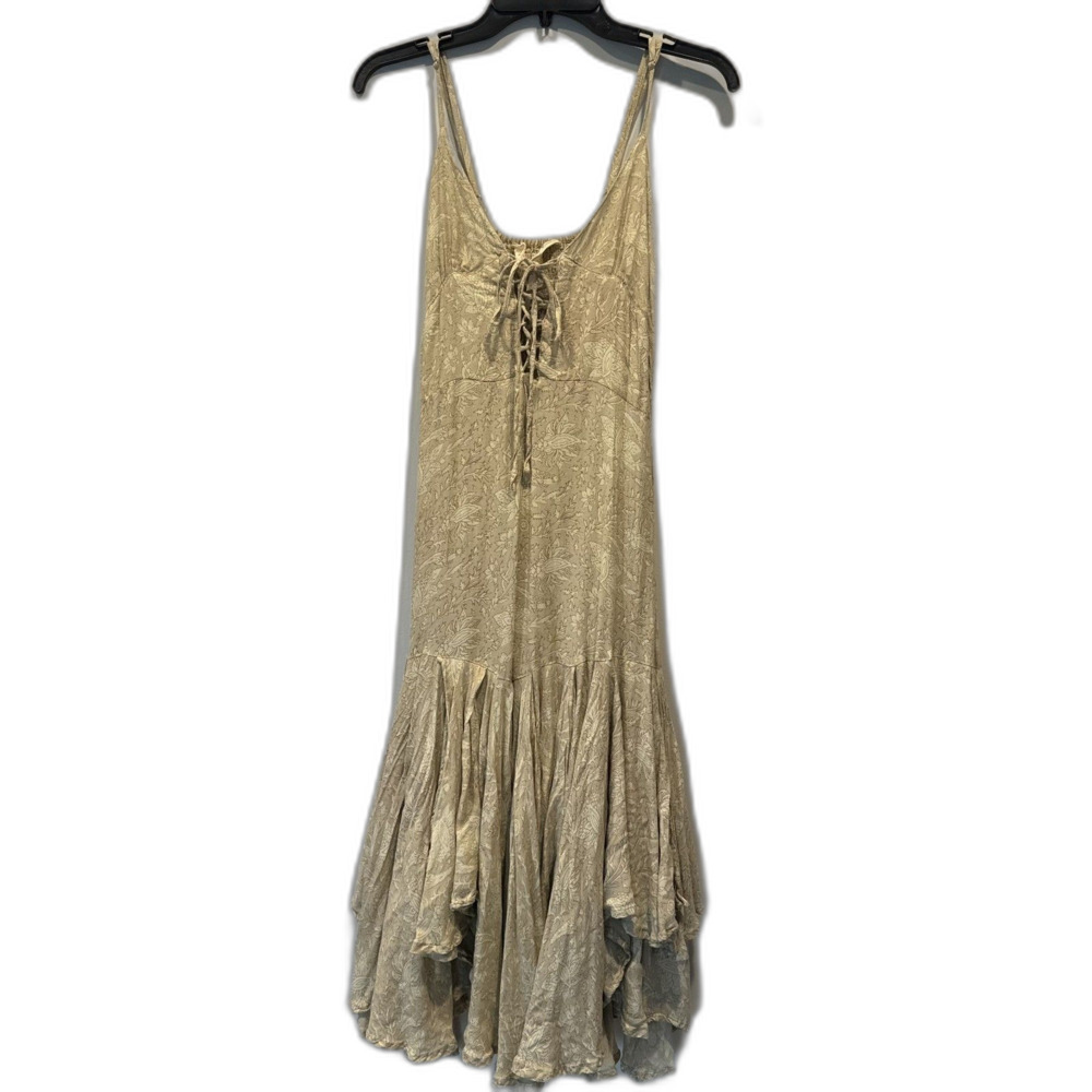 Jen's Pirate Midi Dress Booty Lace Up Boho Prairie Floral Beige Hippie Women S - Picture 2 of 12